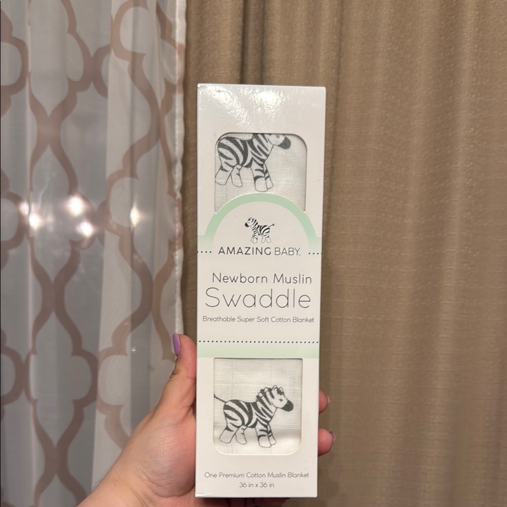 Newborn Muslin Swaddle - White with Zebra Design